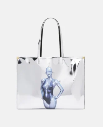 Borsa tote con stampa Sexy Robot effetto cromato a specchio