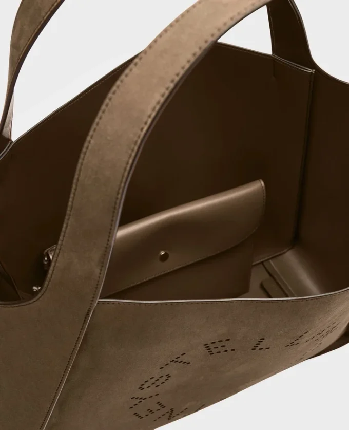 Borsa tote grande in pelle scamosciata con logo