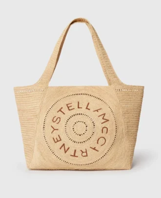 Borsa tote grande in rafia con logo