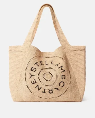 Borsa tote grande in rafia con logo