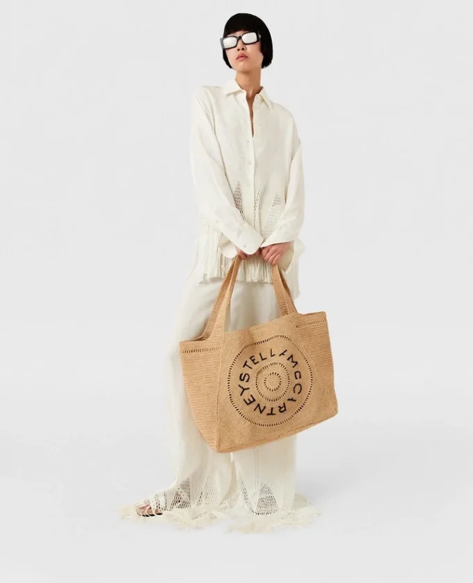 Borsa tote grande in rafia con logo Borsa tote grande in rafia con logo