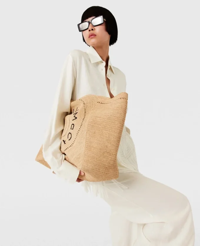 Borsa tote grande in rafia con logo Borsa tote grande in rafia con logo