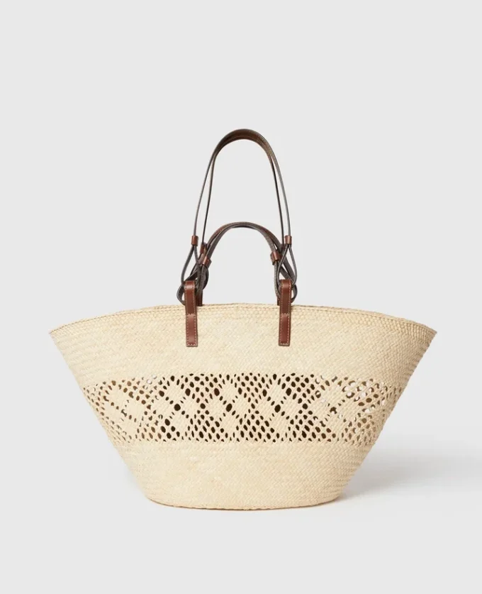 Borsa tote grande in rafia lavorata all’uncinetto con logo Borsa tote grande in rafia lavorata all’uncinetto con logo