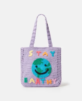 Borsa tote in maglia con grafica Stay Earthy