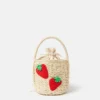 Borsa tote in paglia ricamata con fragole Borsa tote in paglia ricamata con fragole