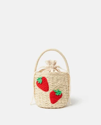 Borsa tote in paglia ricamata con fragole