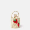 Borsa tote in paglia ricamata con fragole Borsa tote in paglia ricamata con fragole