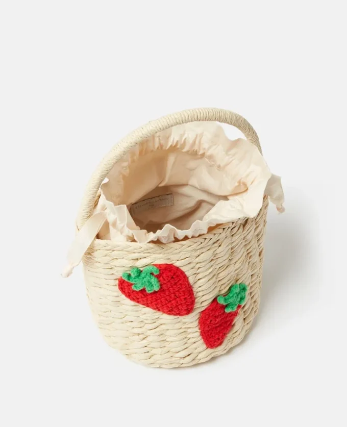 Borsa tote in paglia ricamata con fragole Borsa tote in paglia ricamata con fragole