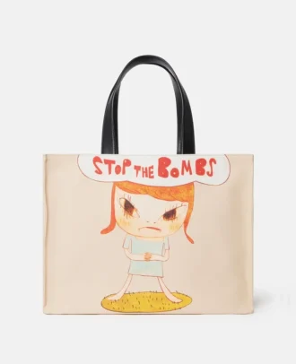 Borsa tote in tela di cotone con stampa Stop the Bombs