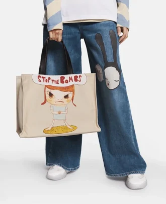 Borsa tote in tela di cotone con stampa Stop the Bombs
