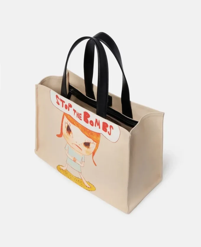 Borsa tote in tela di cotone con stampa Stop the Bombs Borsa tote in tela di cotone con stampa Stop the Bombs