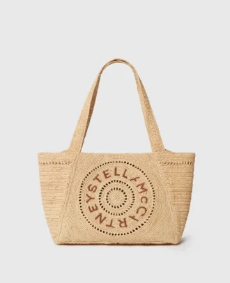 Borsa tote media in rafia con logo