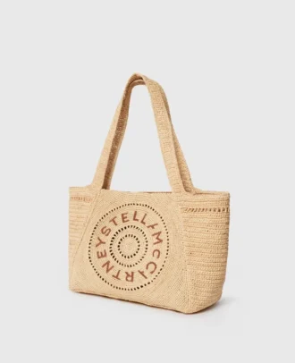 Borsa tote media in rafia con logo