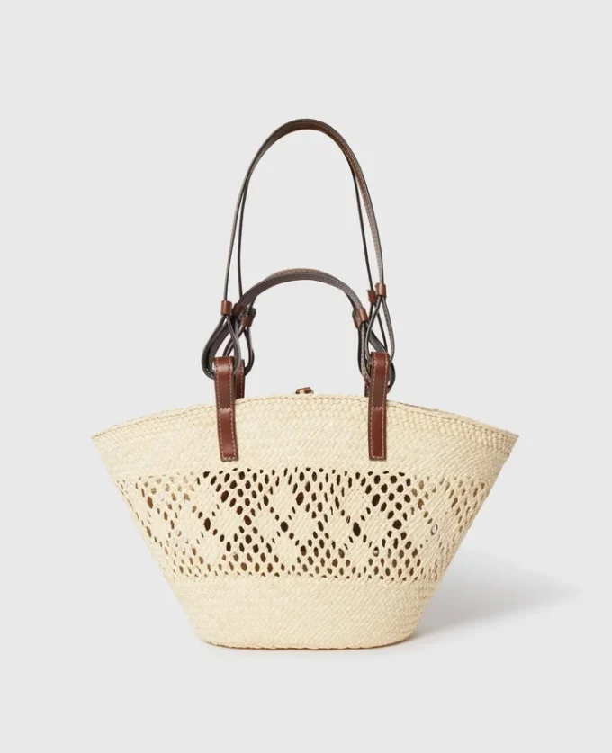 Borsa tote media Logo Raffia Crochet Borsa tote media Logo Raffia Crochet
