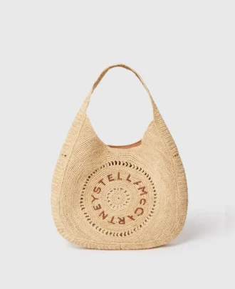 Borsa tote media morbida in rafia con logo