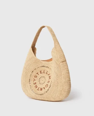Borsa tote media morbida in rafia con logo