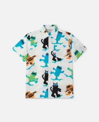 Camicia a maniche corte con stampa gatti