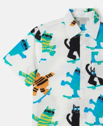 Camicia a maniche corte con stampa gatti