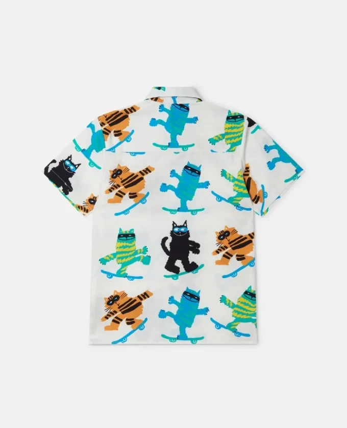 Camicia a maniche corte con stampa gatti