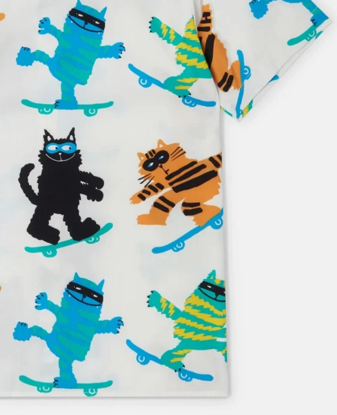 Camicia a maniche corte con stampa gatti