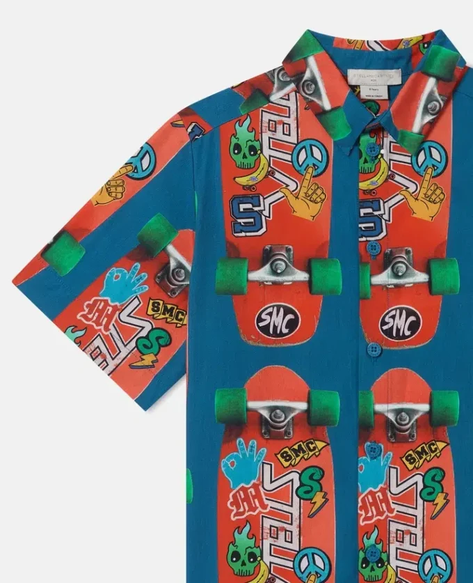 Camicia a maniche corte con stampa skateboard