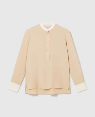 Camicia con collo alla coreana e pannello a contrasto