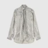 Camicia con collo annodato in velluto metallizzato