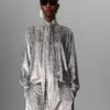 Camicia con collo annodato in velluto metallizzato