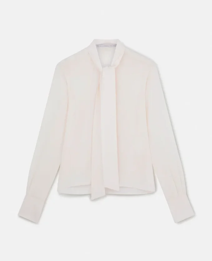 Camicia con fiocco in crêpe de Chine di seta
