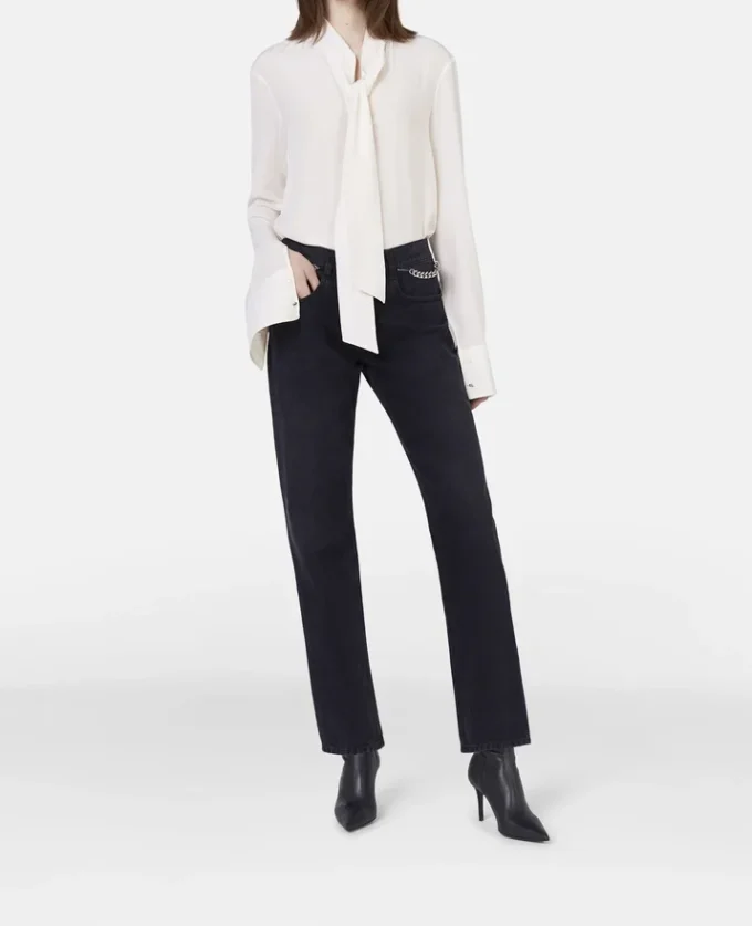 Camicia con fiocco in crêpe de Chine di seta
