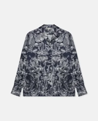 Camicia da pigiama in seta con stampa Fungi Forest