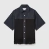 Camicia in denim a maniche corte con pannello in raso Camicia in denim a maniche corte con pannello in raso