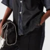 Camicia in denim a maniche corte con pannello in raso Camicia in denim a maniche corte con pannello in raso