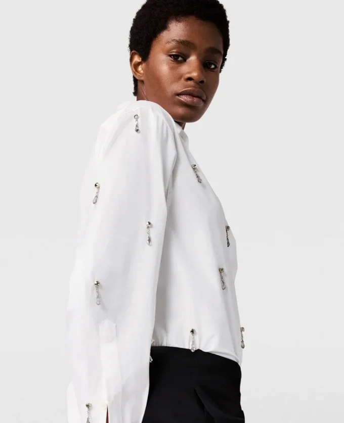 Camicia Oxford impreziosita da cristalli senza piombo Camicia Oxford impreziosita da cristalli senza piombo