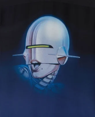 Camicia pigiama sexy con stampa robot in crêpe de chine
