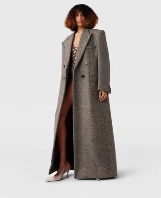 Cappotto lungo doppiopetto in tweed