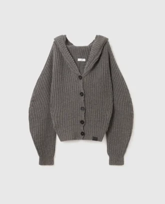 Cardigan con cappuccio a coste