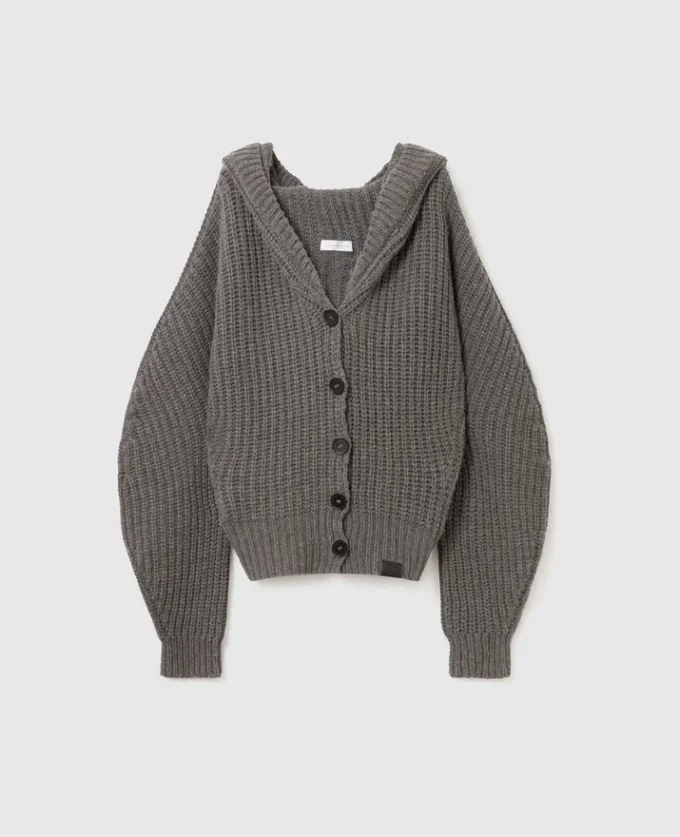 Cardigan con cappuccio a coste Cardigan con cappuccio a coste