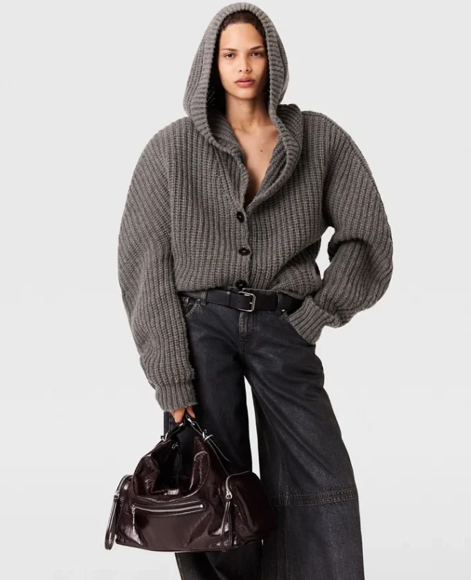 Cardigan con cappuccio a coste Cardigan con cappuccio a coste