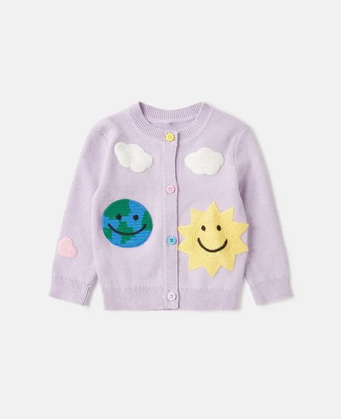 Cardigan con ricamo grafico Earth Friends Cardigan con ricamo grafico Earth Friends