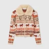 Cardigan in lana con collo in peluche Fair Isle Cardigan in lana con collo in peluche Fair Isle