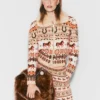 Cardigan in lana con collo in peluche Fair Isle Cardigan in lana con collo in peluche Fair Isle