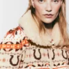 Cardigan in lana con collo in peluche Fair Isle Cardigan in lana con collo in peluche Fair Isle
