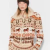 Cardigan in lana con collo in peluche Fair Isle Cardigan in lana con collo in peluche Fair Isle