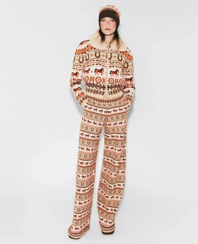Cardigan in lana con collo in peluche Fair Isle Cardigan in lana con collo in peluche Fair Isle