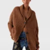 Cardigan oversize con scollo a V e bordi a costine