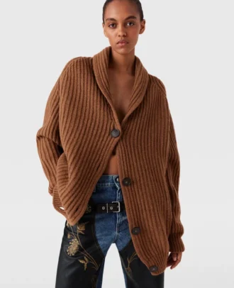 Cardigan oversize con scollo a V e bordi a costine