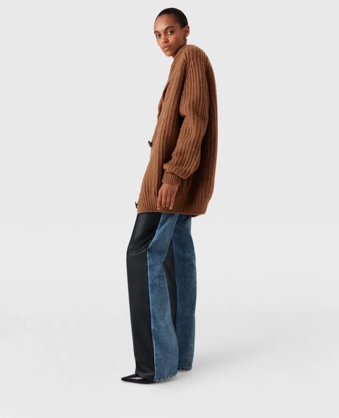 Cardigan oversize con scollo a V e bordi a costine