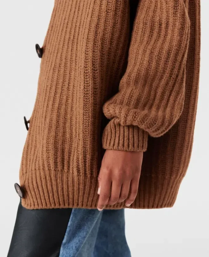 Cardigan oversize con scollo a V e bordi a costine