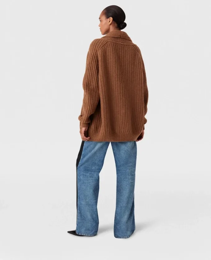 Cardigan oversize con scollo a V e bordi a costine